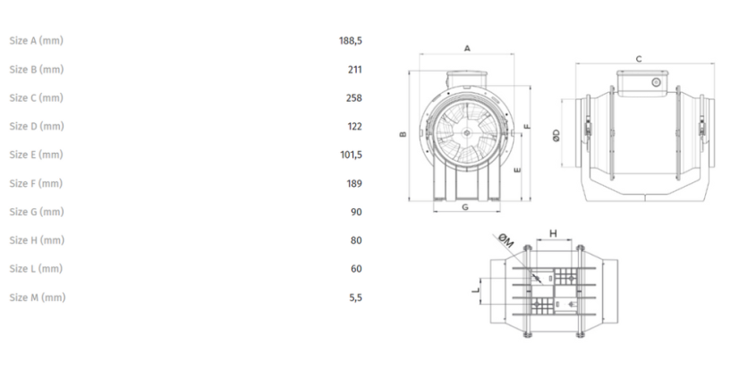 Ventilátor Vortice potrubný plastový LINEO 125 T