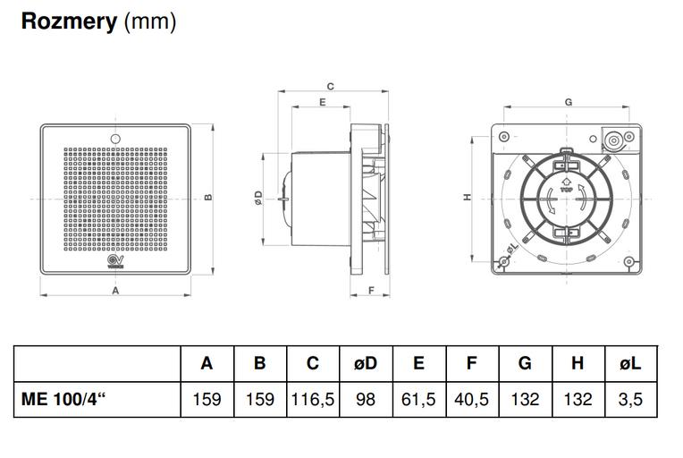 Ventilátor Vortice axiálny Punto Evo Gold ME 100/4″ LL – zlatá farba