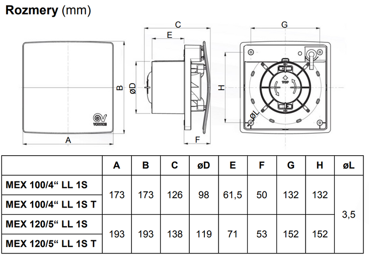 Ventilátor Vortice axiálny Punto Evo Flexo MEX 100/4″ LL 1S T