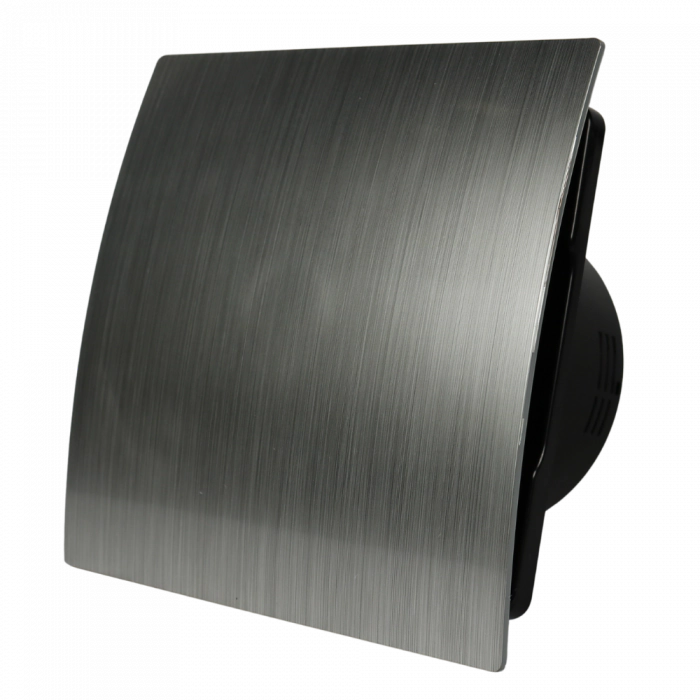 Ventilátor do kúpeľne Whisper Pro-Design - Ø100 mm - s časovačom dobehu - zakrivený plast - strieborno-čierny ventilátor