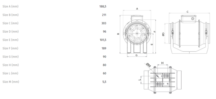 Ventilátor Vortice potrubný plastový LINEO 100 T