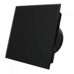 Ventilátor do kúpeľne Whisper Pro-Design - Ø100 mm - s časovačom dobehu - ploché sklo - matná čierna - čierny ventilátor