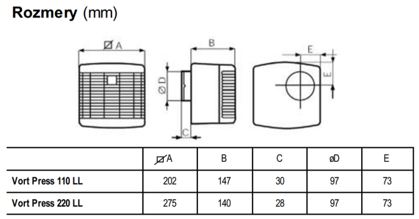 Ventilátor Vortice radiálny Vort Press 110 LL T